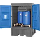 Gefahrstoffdepot asecos, Polyethylen, unterfahrbar, B 1560 x T 1550 x H 2330, für 4 Fässer à 200 l