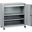 Gereedschapskast, met 4 wielen, 2 legplanken &amp; 1 lade, cilinderslot, B 1000 x D 500 x H 1000 mm, plaatstaal, aluminium wit/blank aluminium