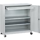 Gereedschapskast, met 4 wielen, 2 legplanken &amp; 1 lade, cilinderslot, B 1000 x D 500 x H 1000 mm, plaatstaal, lichtgrijs/lichtgrijs
