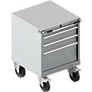 Gereedschapskast verrijdbaar WSK 27-27, 4 laden, H 770 mm, individuele vergrendeling, staal, wit aluminium/wit aluminium, met een breedte van 1,5 cm.