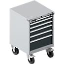 Gereedschapskast verrijdbaar WSK 27-27, 6 laden, H 870 mm, enkele vergrendeling, staal, wit aluminium/antracietgrijs, met een lengte van 1,5 meter.
