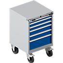 Gereedschapskast verrijdbaar WSK 27-27, 6 laden, H 870 mm, enkele vergrendeling, staal, wit aluminium/enziatisch blauw, 6 lades, H 870 mm.