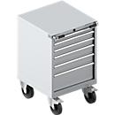 Gereedschapskast verrijdbaar WSK 27-27, 6 laden, H 870 mm, individuele vergrendeling, staal, wit aluminium/wit aluminium, 6 lades, H 870 mm.