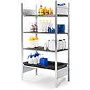 Gevaarlijke stoffen rek asecos RSG-K 1364, B 1360 x D 640 x H 2000 mm, met opvangbak van 36 l en 3 roosterplanken van polyethyleen