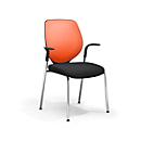 GIROFLEX 353 four-legged chair, mesh back, stackable precision steel tubing, w. armrests, orange/black