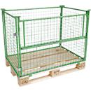 Gitteraufsatzrahmen, für Europaletten, Nutzlast bis 800 kg, Öffnungsklappe, stapelbar, L 800 x B 1200 x H 1000 mm, Stahl, maigrün RAL 6017