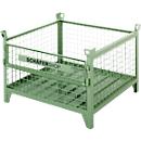 Gitterbehälter Schäfer Shop Select, mit halbklappbarer Wand, B 1000 x T 800 x H 605 mm, resedagrün RAL 6011, Traglast bis 1000 kg