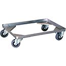 Gmoehling transportwagen voor transportbakken type 4, tot 200 kg, zwenk- en bokwielen, massief rubberen wielen, L 724 x B 459 x H 150 mm, staal verzinkt