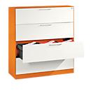 Hängeregistraturschrank ASISTO C 3000, 4 Schubladen, 3-bahnig, B 1200 mm, orange/weiß