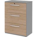 Hängeregistraturschrank BARI, 3 Auszüge, Zentralverriegelung, B 819 x T 430 x H 1117 mm, Eiche-Dekor/mittelgrau