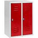 Halfhoge kledinglocker, 2 compartimenten, 300 mm, draaigrendelslot, lichtgrijs/vuurrood