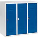 Halfhoge kledinglocker, 3 compartimenten, 300 mm, draaigrendelslot, lichtgrijs/gentiaanblauw