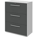 Hanging filing cabinet BARI, 3 pull-outs, central locking, W 819 x D 430 x H 1117 mm, light gray/anthracite