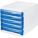 helit drawers, 5 drawers, DIN A4, polypropylene, white housing/drawers blue transparent