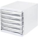helit drawers, 5 drawers, DIN A4, polypropylene, white housing/drawers transparent
