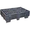 Herbruikbare kunststof stapelpallet KIGAnesto®, 7 kg, geperforeerd dek, tot 3500 kg, stapelbaar, 100% gerecycled materiaal, zonder rand, antraciet 