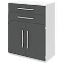 Highboard BARI, 3 HC, 2 tiroirs, 2 portes, 1 étagère, l. 819 x P 430 x H 1117 mm, blanc/anthracite