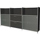 Highboard Toledo, 2 tiroirs, 3 casiers, 3 HC, portes vitrées, l. 2360 x P 380 mm, anthracite