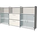 Highboard Toledo, 2 tiroirs, 3 casiers, 3 HC, portes vitrées, l. 2360 x P 380 mm, blanc