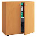 Hinged door cupboard, wood, 2 AA, knobs, height-adjustable shelf, W 700 x D 400 x H 740 mm, beech