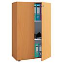 Hinged door cupboard, wood, 3 AA, knobs, height-adjustable shelves, W 700 x D 400 x H 1050 mm, beech