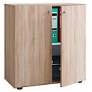 Hinged door wardrobe, wood, 2 AA, knobs, height adjustable shelf, W 700 x D 400 x H 740 mm, oak Sonoma