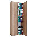 Hinged door wardrobe, wood, 5 AA, knobs, height adjustable shelves, W 700 x D 400 x H 1780 mm, oak Sonoma