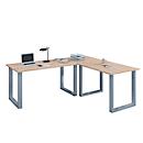 Hoekbureau, hoek 90°, beugelvoet, B 1600 x D 500/1600 x H 760 mm, Sonoma eiken/zilver