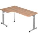 Hoekbureautafel ULM, li. of re., B 2000 x D 1200 x H 650-850 mm, notenhoutpatroon