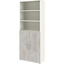 Home Office armoire combinée TEMPIO, en bois, 2 portes (3 OH), 6 OH, L 800 x P 340 x H 2130 mm, blanc/béton
