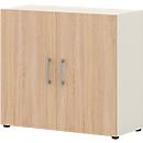 Home Office classeur TEMPIO, en bois, 2 portes, 2 OH, L 800 x P 340 x H 720 mm, blanc/chêne Sonoma