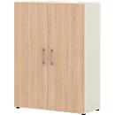 Home Office classeur TEMPIO, en bois, 2 portes, 3 OH, L 800 x P 340 x H 1070 mm, blanc/chêne Sonoma