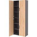 Home Office classeur TEMPIO, en bois, 4 portes, 6 OH, L 800 x P 340 x H 2130 mm, anthracite/chêne caryer