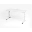 Home Office desk, manual height adjustment, rectangular, C-legs, W 1400 x D 672 x H 650-850 mm, white/white