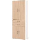 Home Office Schrank TEMPIO, aus Holz, 4 Türen, 2 Schubkästen, 6 OH, B 800 x T 340 x H 2130 mm, weiß/Sonoma Eiche