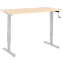 Home-Office-Schreibtisch Multiflex, manuell höhenverstellbar mit Kurbel, B 1300 x T 650 x H 700-1180 mm, Ahorn/weißalu