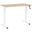 Home-Office-Schreibtisch Multiflex, manuell höhenverstellbar mit Kurbel, B 1300 x T 650 x H 700-1180 mm, Eiche/weiß