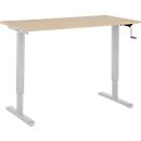 Home-Office-Schreibtisch Multiflex, manuell höhenverstellbar mit Kurbel, B 1300 x T 650 x H 700-1180 mm, Eiche/weißalu