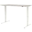 Home Office Schreibtisch TEMPIO, elektrisch höhenverstellbar, geteilte Tischplatte mit Klappe, B 1600 x T 700 x H 640-1280 mm, beton/weiß