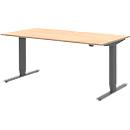Home Office Schreibtisch TEMPIO, elektrisch höhenverstellbar, geteilte Tischplatte mit Klappe, B 1600 x T 700 x H 640-1280 mm, Hickory-Eiche/anthrazit