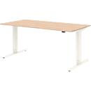 Home Office Schreibtisch TEMPIO, elektrisch höhenverstellbar, geteilte Tischplatte mit Klappe, B 1600 x T 700 x H 640-1280 mm, Sonoma Eiche/weiß