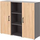 Home Office Sideboard TEMPIO, aus Holz, 2 Türen, 1 Regal, 3 OH, B 1200 x T 340 x H 1070 mm, anthrazit/ Hickory Eiche 