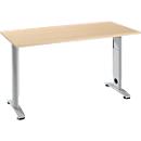 Home Office tafel Login, C-poot, B 1300 x D 650 mm, ahorn/blank aluminium