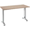 Home Office tafel Login, C-poot, B 1300 x D 650 mm, eiken/blank aluminium
