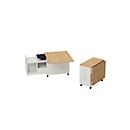 Homeoffice Rollcontainer Multicontainer, mit Auszug, abklappbare Seitenplatte rechts, B 480-1080 x T 800 x H 740 mm, Masonic Eiche/weiß