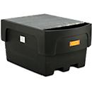 IBC-Auffangwanne, Polyethylen, 1100 l, 1500 kg, Abfüllvorsatz u. Stahlrost, unterfahrbar