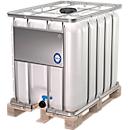 IBC Container, 600 Liter, HDPE, stapelbar, Auslaufventil, auf Holzpalette, B 1200 x T 800 x H 1013 mm, natur