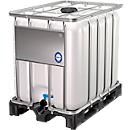 IBC Container, 600 Liter, HDPE, stapelbar, Auslaufventil, auf Kunststoffpalette, B 1200 x T 800 x H 1013 mm