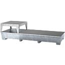 IBC-station ASECOS, staal, met rooster, vulblok en vorkheftruckschoenen, 1000 l opvangvolume, B 3280 x D 1300 x H 820 mm, gegalvaniseerd