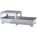 IBC-Station ASECOS, Stahl, mit Gitterrost, Abfüllblock u. Staplerschuhen, 1000 l Auffangvolumen, B 2680 x T 1300 x H 950 mm, verzinkt